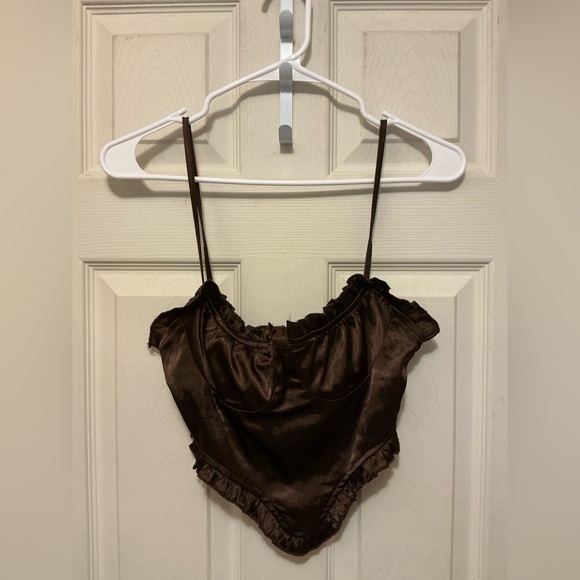 Tic-Toc Brown Satin Ruffle Corset Top with Hook and eye closure - Picture 1 of 5